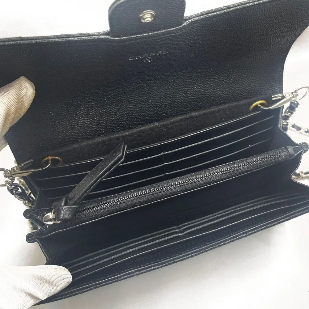 Authentic CHANEL CC Classic Caviar Flap Wallet Chain Shoulder Crossbody Black - Picture 10 of 16